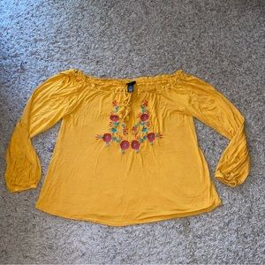 Mexican Style Floral Embroidered Off the Shoulder Top